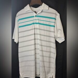 Callaway Men's White and Gray Polo with‎ Teal Accents